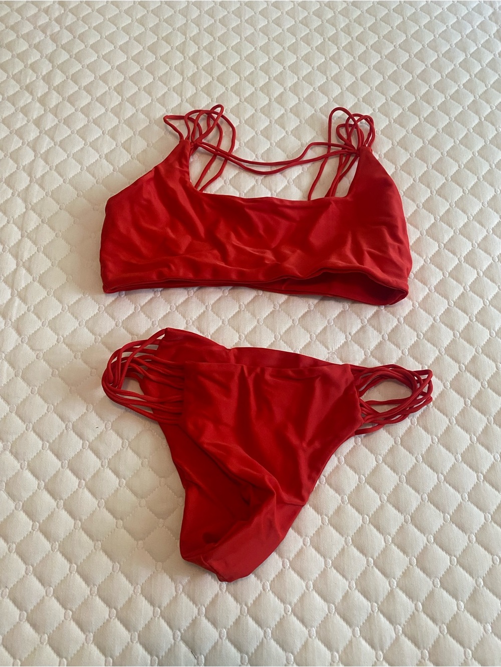 Women's Red Strappy Bikini Set - Classic Two-Piece Swimwear